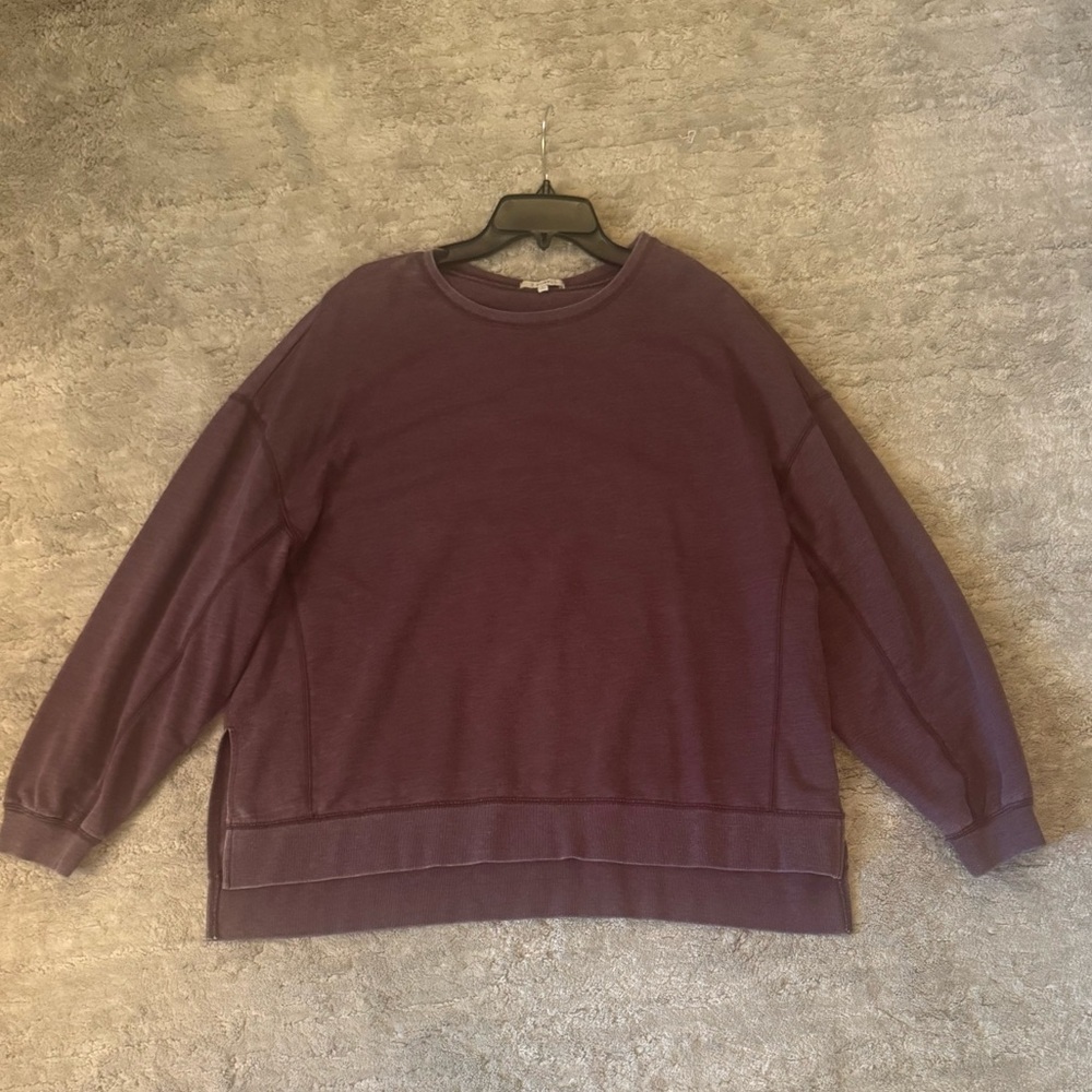 Z Supply Burgundy Crewneck- Large Oversized Pullover Long Sleeve Side Slits